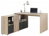 Modern Corner Desk, Melamine Wood With Open Shelves, Door and Drawer, Beige DL Modern