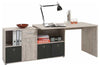 Modern Corner Desk, Melamine Wood With Open Shelves, Door and Drawer, Sand Oak DL Modern