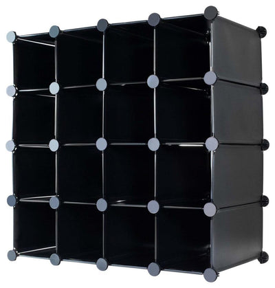 Modern Cube Shoe Rack Organiser, Plastic With 16-Section for Extra Storage Black DL Modern