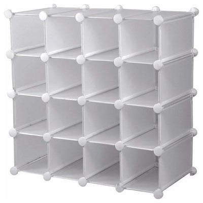 Modern Cube Shoe Rack Organiser, Plastic With 16-Section for Extra Storage White DL Modern