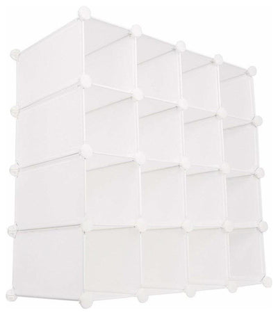 Modern Cube Shoe Rack Organiser, Plastic With 16-Section for Extra Storage White DL Modern