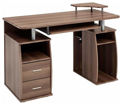 Modern Desk, MDF, 2-Drawer, 4 Open Shelves for Additional Storage, Dark Walnut DL Modern