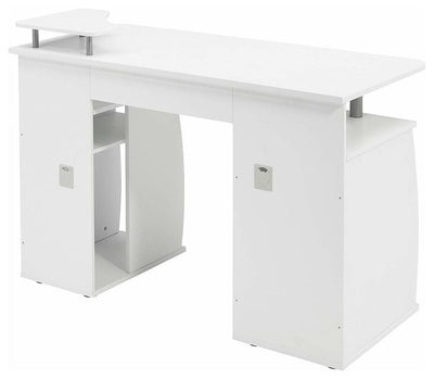 Modern Desk, MDF, 2-Drawer, 4 Open Shelves for Additional Storage, White DL Modern