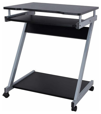 Modern Desk, MDF and Veneer With Sliding Keyboard Tray, Z-Shaped Design, Black DL Modern