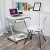Modern Desk, MDF and Veneer With Sliding Keyboard Tray, Z-Shaped Design, White DL Modern