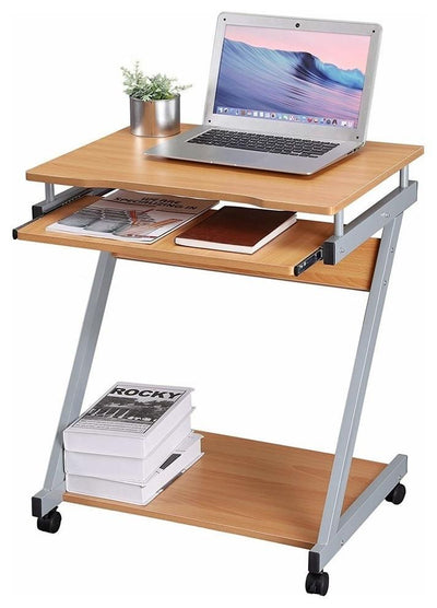 Modern Desk, MDF, Veneer With Sliding Keyboard Tray, Z-Shaped Design, Red Beech DL Modern