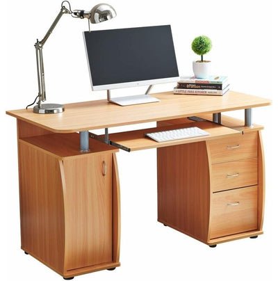 Modern Desk, MDF With Sliding Keyboard Tray, 3-Storage Drawer, 1-Cabinet, Beige DL Modern