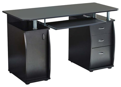 Modern Desk, MDF With Sliding Keyboard Tray, 3-Storage Drawer, 1-Cabinet, Black DL Modern