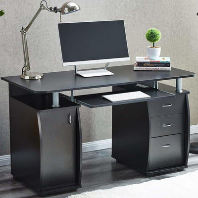 Modern Desk, MDF With Sliding Keyboard Tray, 3-Storage Drawer, 1-Cabinet, Black DL Modern