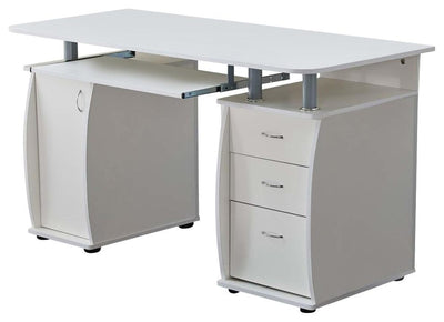 Modern Desk, MDF With Sliding Keyboard Tray, 3-Storage Drawer, 1-Cabinet, White DL Modern