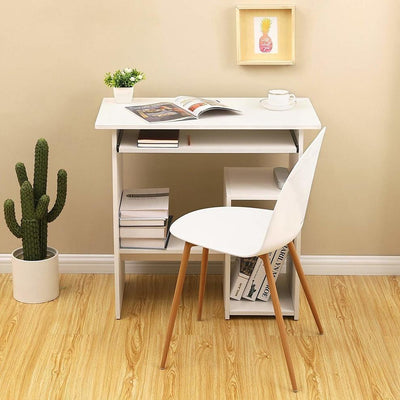 Modern Desk Table, Painted Particle Board and Veneer With Open Shelf, White DL Modern
