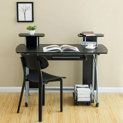 Modern Desk Table, Particle Board With Sliding Keyboard Tray and Open Shelf DL Modern