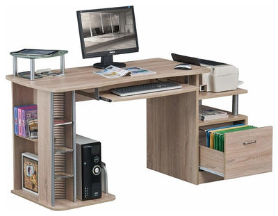 Modern Desk With Keyboard Tray, CD and CPU Rack, Storage Cabinet, Beige DL Modern