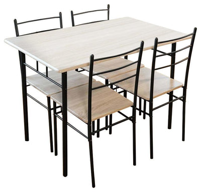Modern Dinner Table and Chairs, Solid Wood, Steel Frame, Charcoal, 5-Piece Set