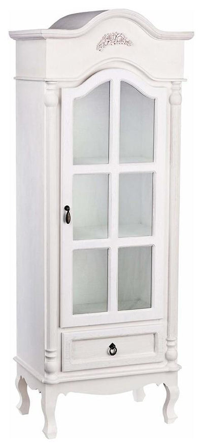 Modern Display Cabinet, White Painted Wood With Glass Door and Storage Drawer DL Modern