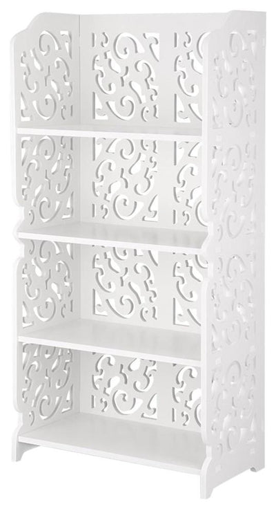 Modern Display Storage Rack, White Composite Wood With 4-Compartment DL Modern