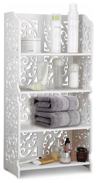 Modern Display Storage Rack, White Composite Wood With 4-Compartment DL Modern