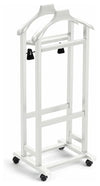 Modern Double Serving Valet Clothes Hanger With 4-Wheel, White Finished Wood DL Modern