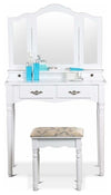 Modern Dressing Table Set, MDF With Oval Mirror and Stool, Storage Drawers DL Modern