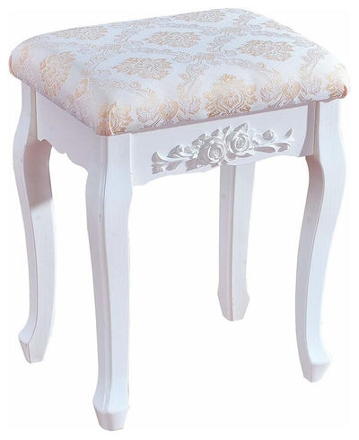 Modern Dressing Table Stool With White Finished Legs and Padded Cushioned Seat DL Modern