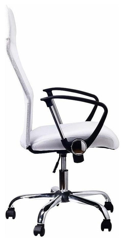 Modern Executive Chair Upholstered, Black Faux Leather and Fabric, White DL Modern