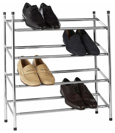 Modern Extendable Shoe Rack with Chrome Plated Frame with 4 Open Shelves