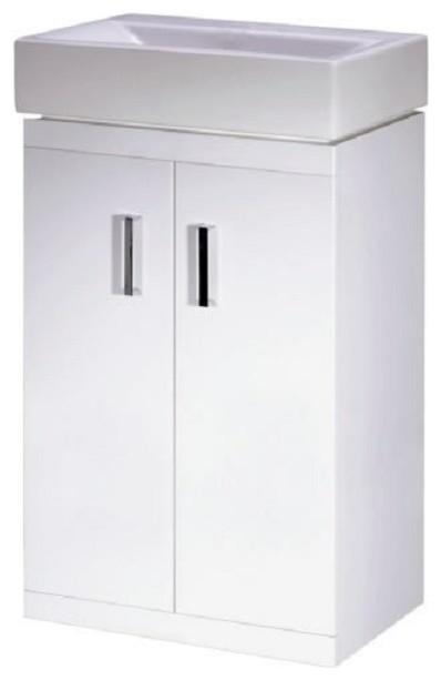 Modern Floor Standing Vanity Unit With Rectangular Ceramic Wash Top, Gloss White DL Modern