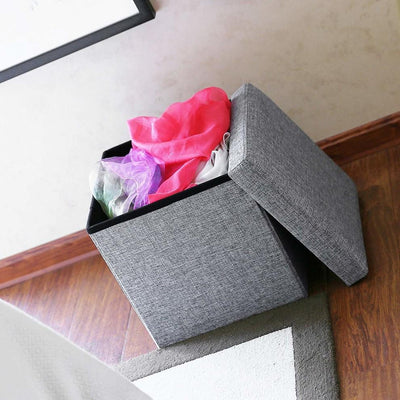 Modern Folding Ottoman Storage Box Upholstered in Linen Fabric on MDF Frame DL Modern