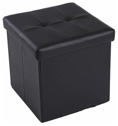 Modern Folding Ottoman Storage Box With Cushioned Seating Area, Black DL Modern
