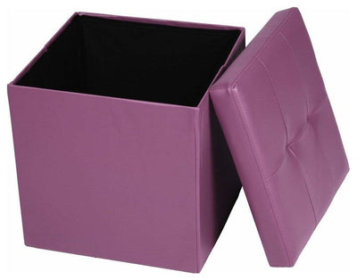 Modern Folding Ottoman Storage Box With Cushioned Seating Area, Purple DL Modern