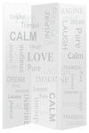 Modern Folding Room Divider Screen in Polyester with Words Print Design, 3 Panel DL Modern