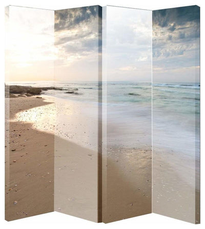 Modern Folding Room Divider with MDF Frame, Beach Scene Print Design DL Modern