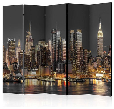 Modern Folding Room Divider With Wooden Frame and Big City Design DL Modern