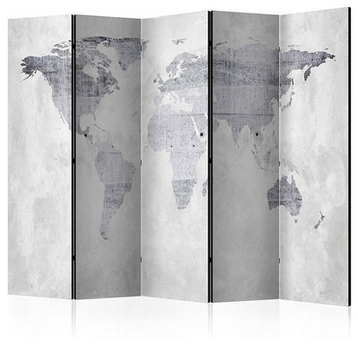 Modern Folding Room Divider With Wooden Frame and World Map Print Design DL Modern