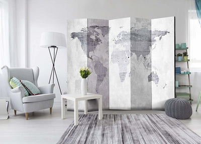 Modern Folding Room Divider With Wooden Frame and World Map Print Design DL Modern