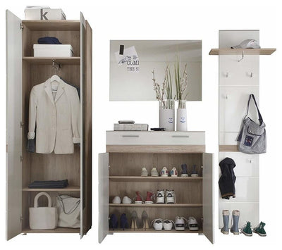 Modern Furniture Set, High Gloss Oak Finished MDF With Wardrobe and Mirror DL Modern