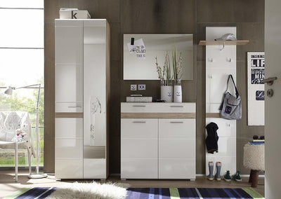 Modern Furniture Set, High Gloss Oak Finished MDF With Wardrobe and Mirror DL Modern