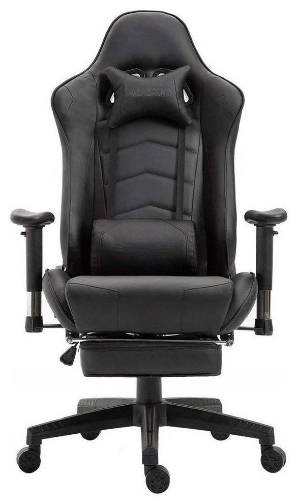 Modern Gaming Chair Upholstered, PU Leather With Neck and Lumbar Pillow, Black DL Modern