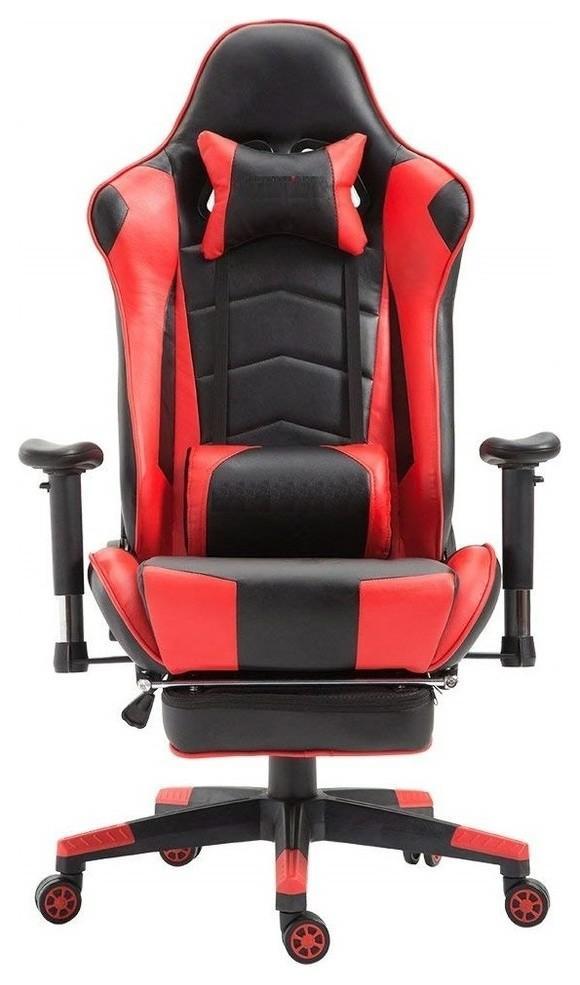 Modern Gaming Chair Upholstered, PU Leather With Neck and Lumbar Pillow, Red DL Modern