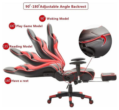Modern Gaming Chair Upholstered, PU Leather With Neck and Lumbar Pillow, Red DL Modern