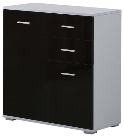 Modern High Gloss Chest of 3-Drawer, Door & Inner Shelf, Black