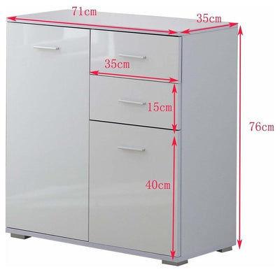 Modern High Gloss Chest of  3 Drawer with Door and Inner Shelf for extra Storage DL Modern