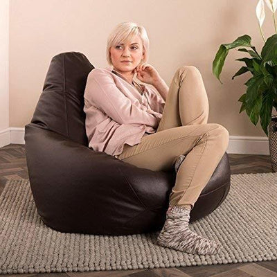 Modern Highback Bean Bag Upholstered, Faux Leather for Ultimate Comfort, Brown DL Modern