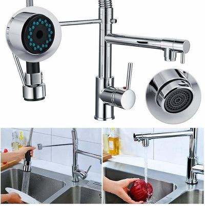 Modern Kitchen Taps With Pull Down Spray Swivel Spring Spout, Chrome Finish DL Modern