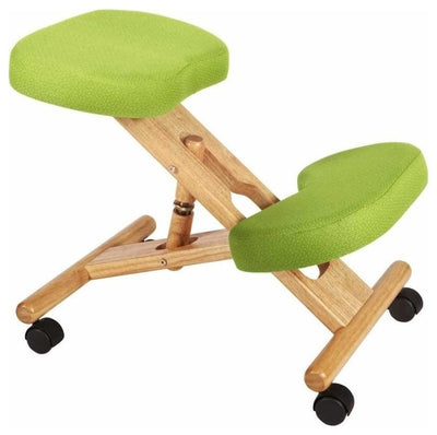 Modern Kneeling Chair With Solid Pine Wooden Frame and Green Padded Cushions DL Modern