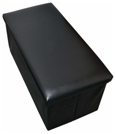 Modern Large Ottoman in Black Faux Leather Perfect for extra Storage and Comfort DL Modern