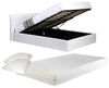 Modern Lift Up Bed Upholstered, Faux Leather, Storage Space, Small Double, White DL Modern