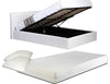 Modern Lift Up Bed Upholstered, Faux Leather, Storage Space, Small Double, White DL Modern
