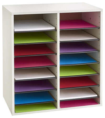 Modern Magazine-Literature Organiser in White Painted MDF with 16 Compartments DL Modern