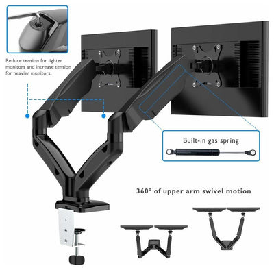 Modern Monitor Arm in Black Steel Metal with C Shaped Clamp for Stability DL Modern